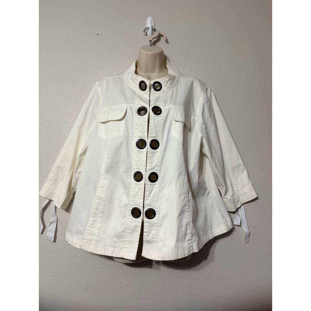 Live a Little White Grommet Eyelet Jacket Y2K Hook Eye Closure 1X 25899X